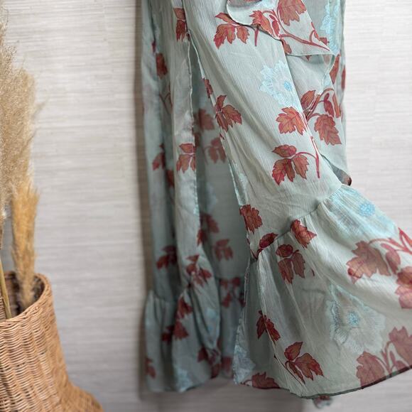 Free People dress or maxi top floral sheer slip ruffled strappy slit boho Large - Picture 6 of 10